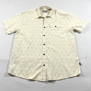 Howler Bros Mens Short Sleeve Shirt Collared Desmond Cream Cotton Button Sz L